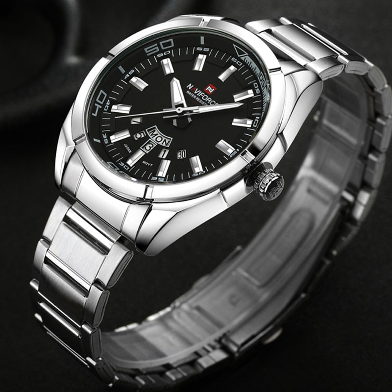 black face stainless steel chronograph watch men