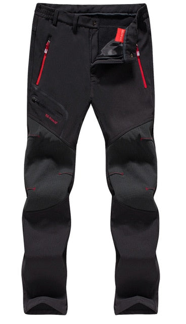 Kwaikjian black winter fleece lined mountain skiing hiking fishing pants men