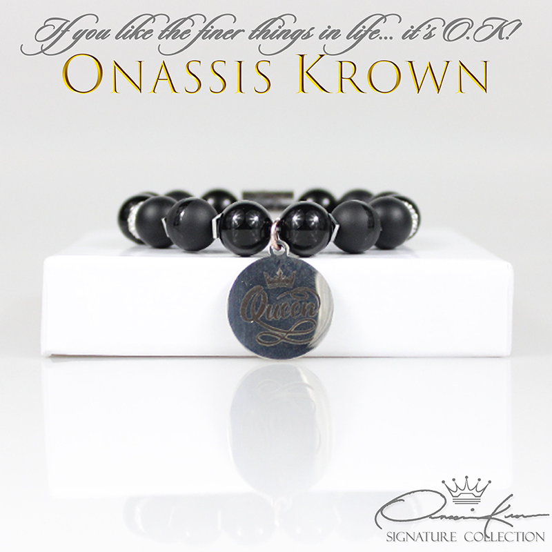 silver queen charm black onyx bead bracelet