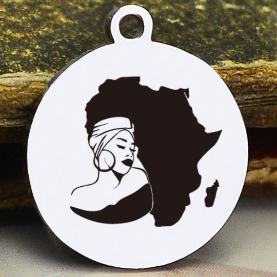 silver african lady charm