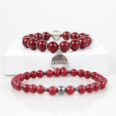 Red Jade Love Charm Bead Bracelet Set - 4.5 in - Bracelet