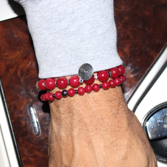 silver love charm red jade bead bracelet set