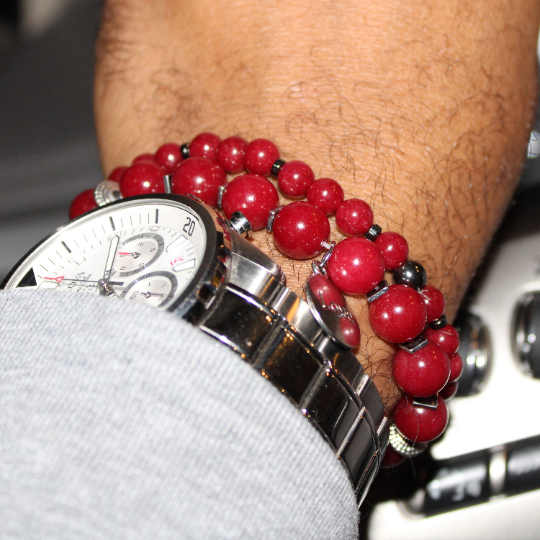 red jade double bead bracelet watch combo