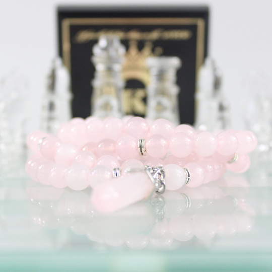 pink rose quartz prayer beads mala chess piece