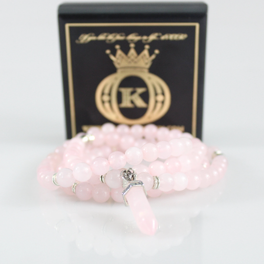 rose quartz crystal tassel prayer beads mala