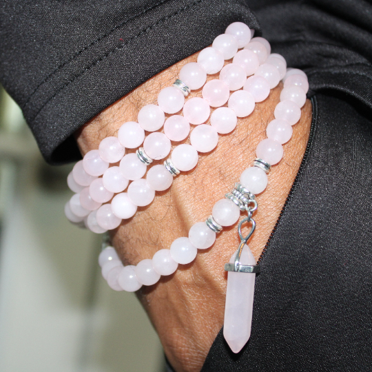 rose quartz prayer beads mala