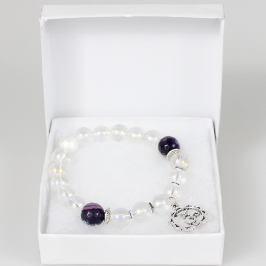 sahasrara chakra charm clear quartz bracelet gift box
