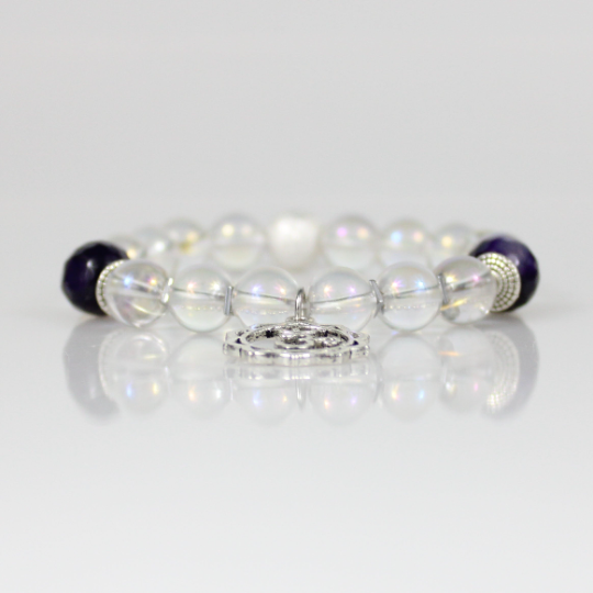 sahasrara chakra yoga charm clear quartz amethyst bead bracelet