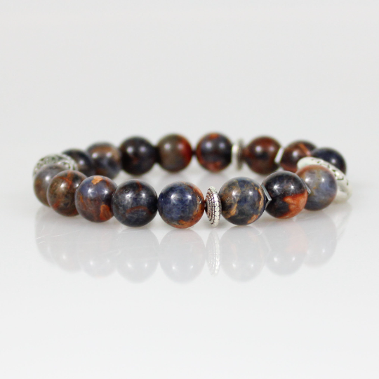 blue orange sodalite bead bracelet