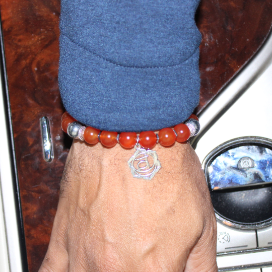 Svadhisthana Chakra orange carnelian Bead Bracelet on wrist