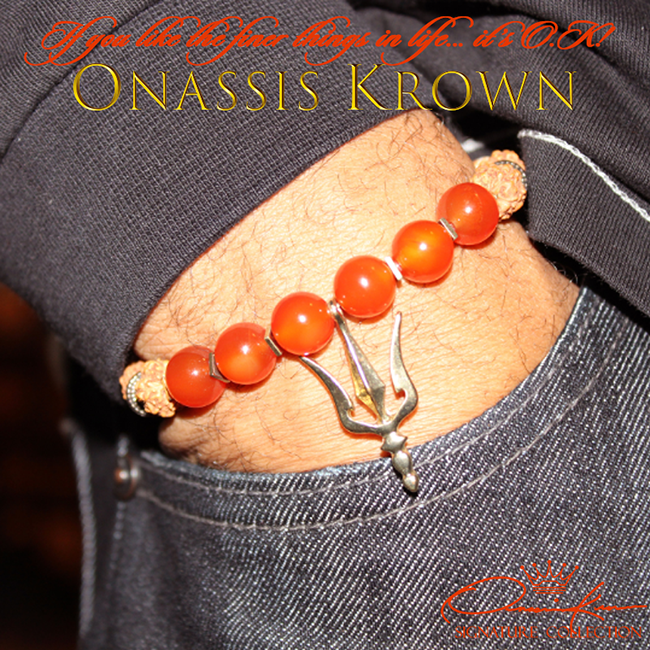 gold trident orange carnelian tigerskin rudraksha bead bracelet