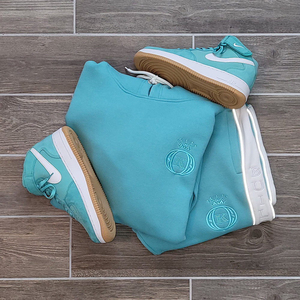 designer turquoise hoodie set
