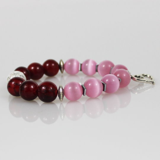 pink cats eye red jade st valentines day bead bracelet