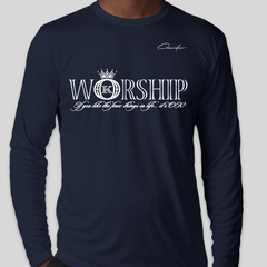 Worship Long Sleeve T-Shirt - Navy Blue / Small - Long Sleeve Tee