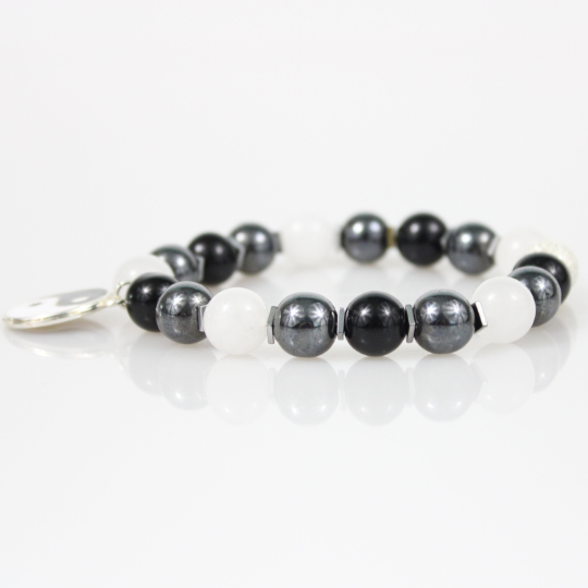 yin yang charm black white gray hematite bead bracelet