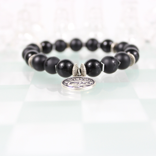 quality custom zodiac charm black bead bracelet