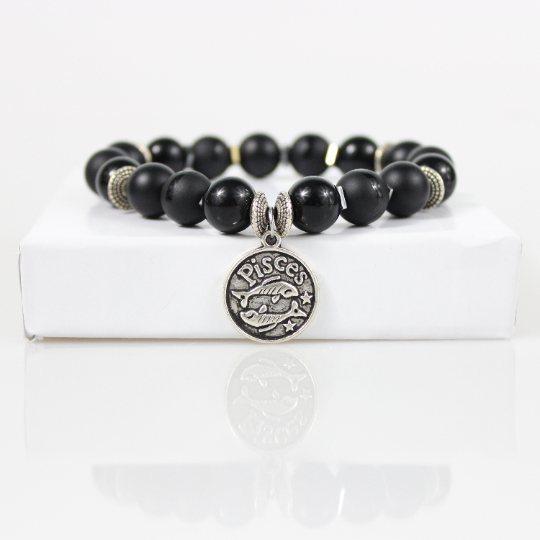 custom zodiac charm black bead bracelet