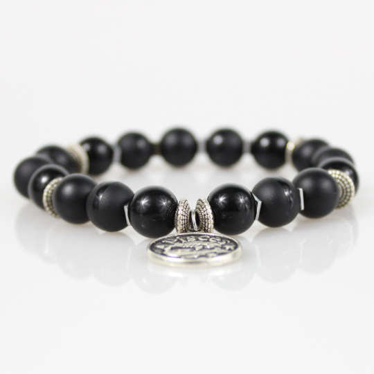silver zodiac charm black bead bracelet